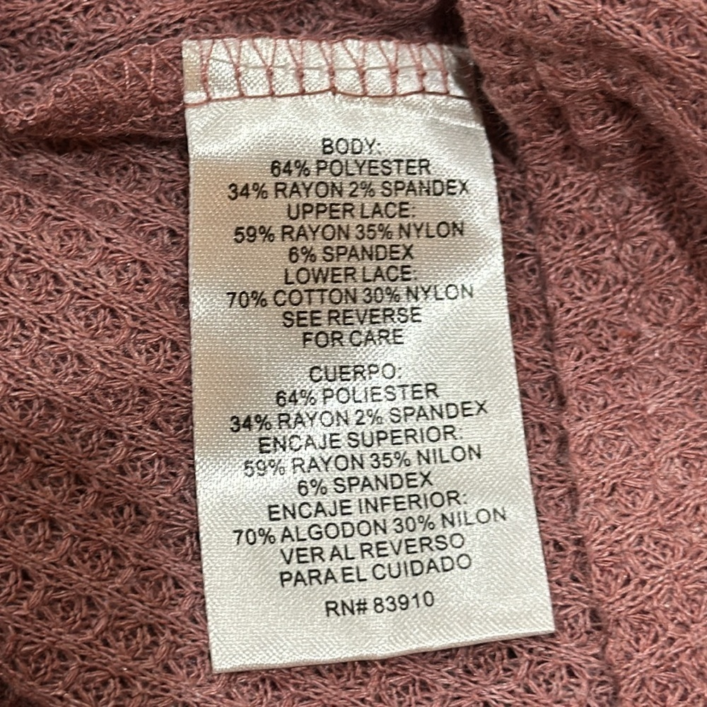 NWT Long sleeve waffle knit with lace trim Dusty Rose Womens Sz M $68 - Picture 11 of 12
